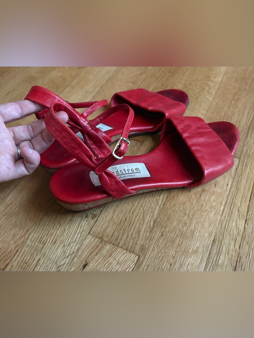 Vintage Nordstrom Red Leather Ankle-Strap Flat Sandals
